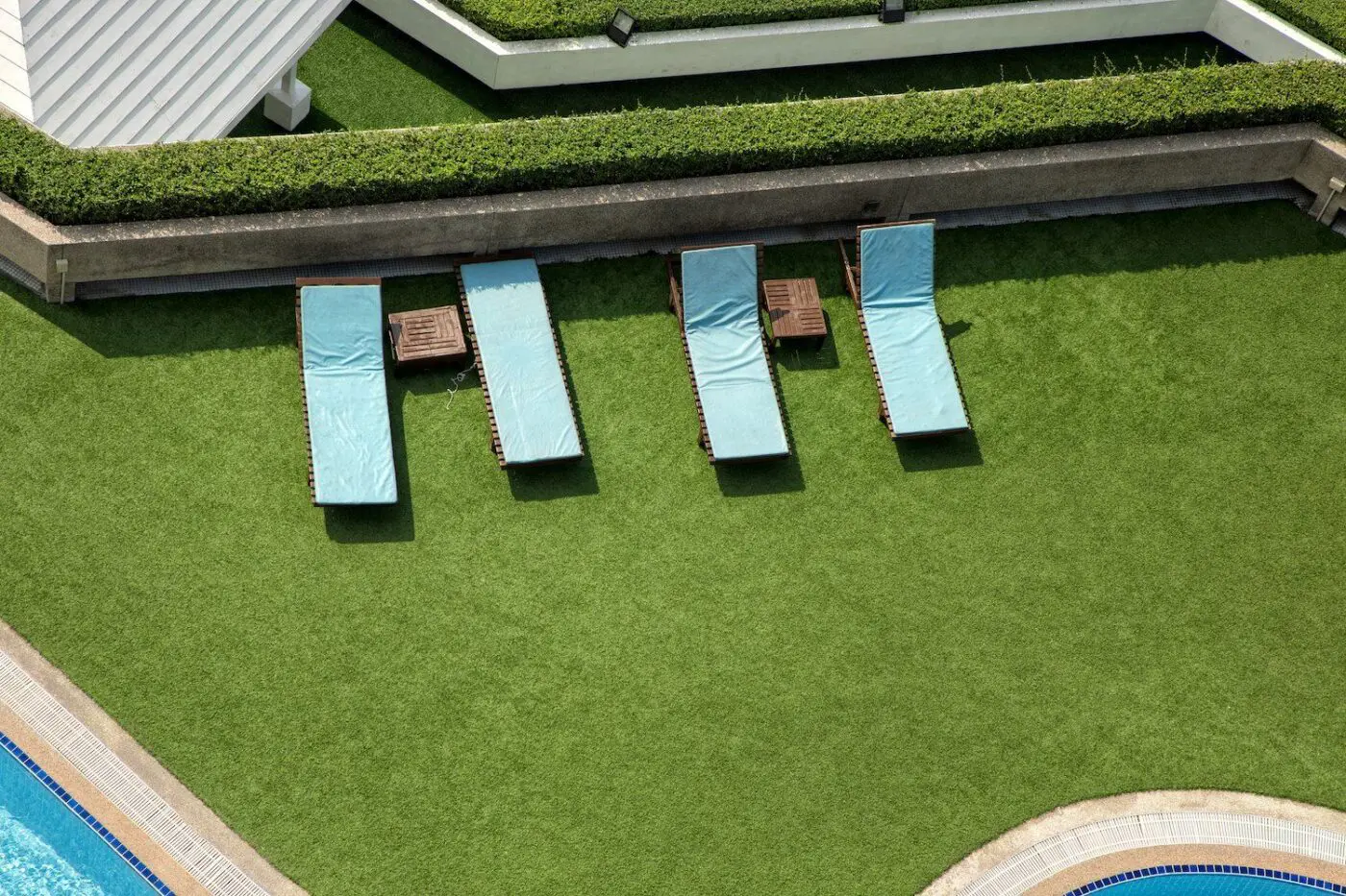 aerial view of the synthetic lawn installed by Gilbert Artificial Turf & Green in Santan Village, AZ